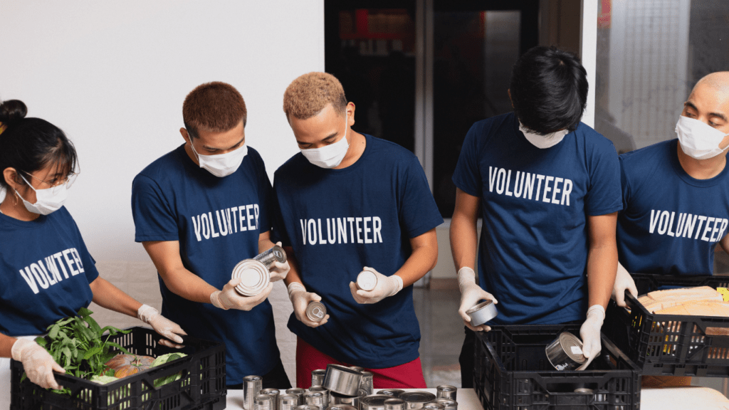 group of volunteers repacking