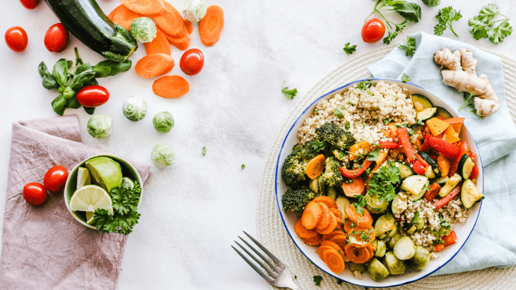 vegetables and rice in a bowl