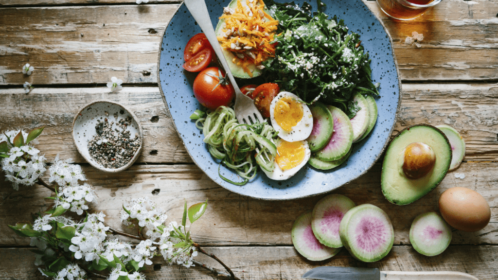 salad and vegetables on a table