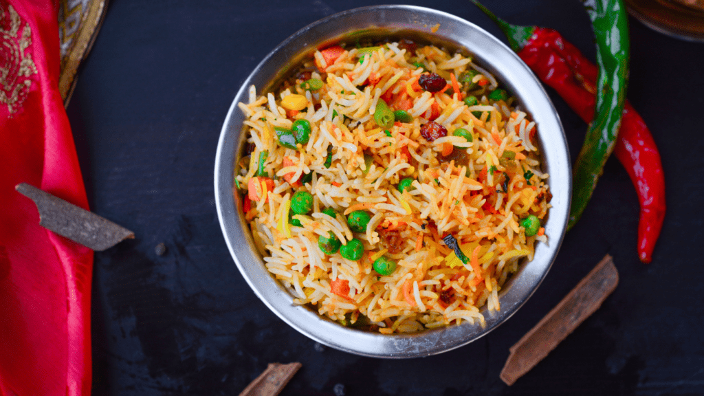 vegetables and rice in a bowl